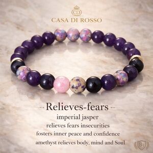 Releave Fear Purple and Pink Imperial Jasper & Amethyst Beaded Bracelet